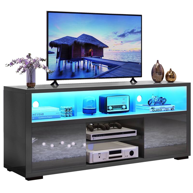 Moasis High Gloss LED TV Stand & Entertainment Center Media Console for up to 70 inch TVs - 51" - Black