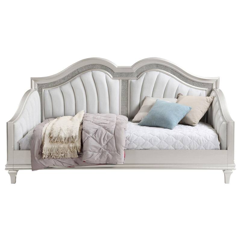Nive Twin Daybed, Classic, Faux Diamond, Silver, Ivory Fabric Upholstered