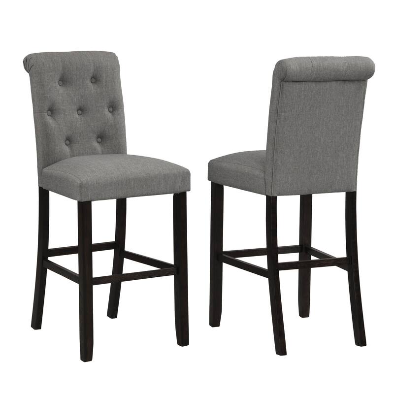 Tufted Button Bar Chair, Wooden High Chair, Upholstered Dining Chair, Bistro Chair, Counter Reception Chair (Set of 2)