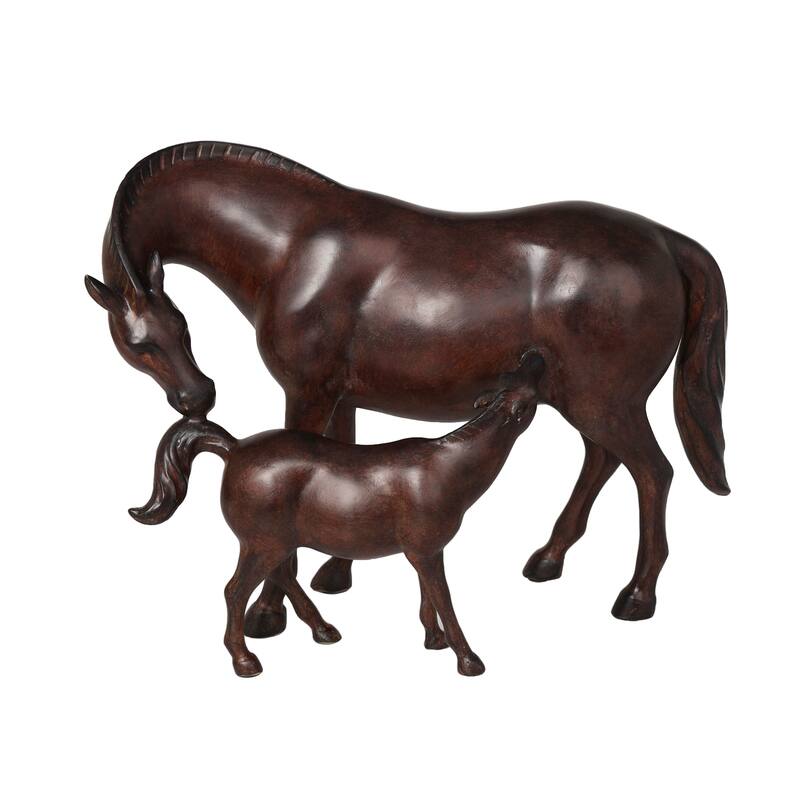 Polystone Horse Sculpture with Mom and Baby - Dark Brown - Roche River Decor - 6"W x 16"L x 12"H