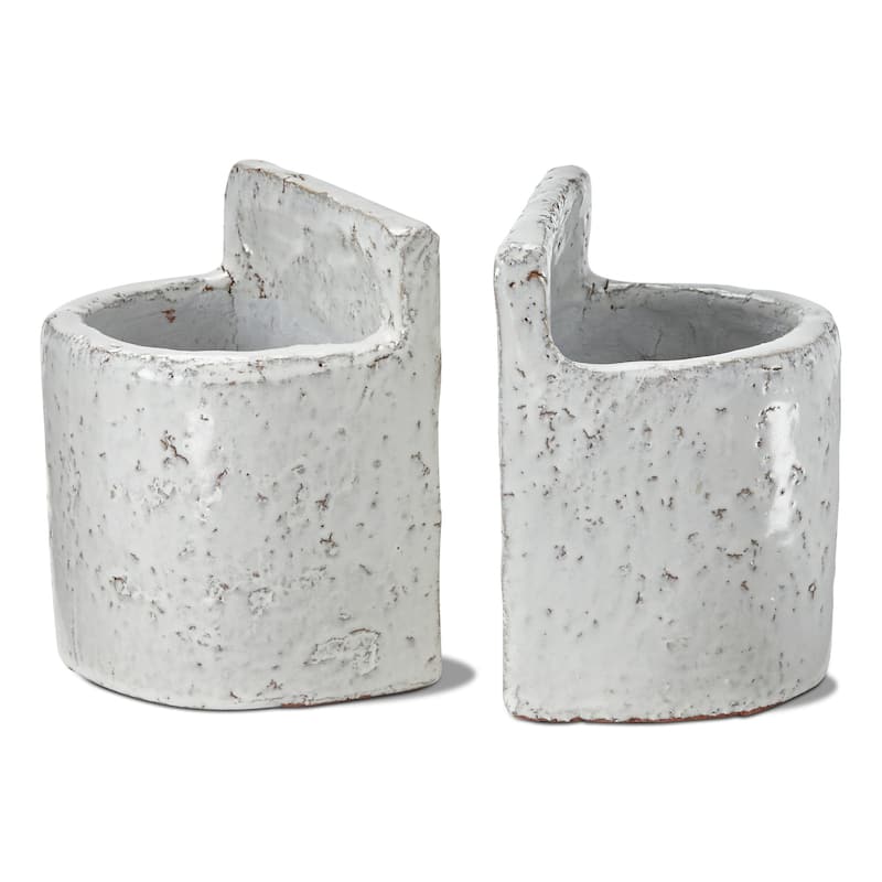 White Terracotta Utensil Bookend Decor Decorative Bookends Everyday Home Accent 6.5 in H x 5 in L x 4 in W