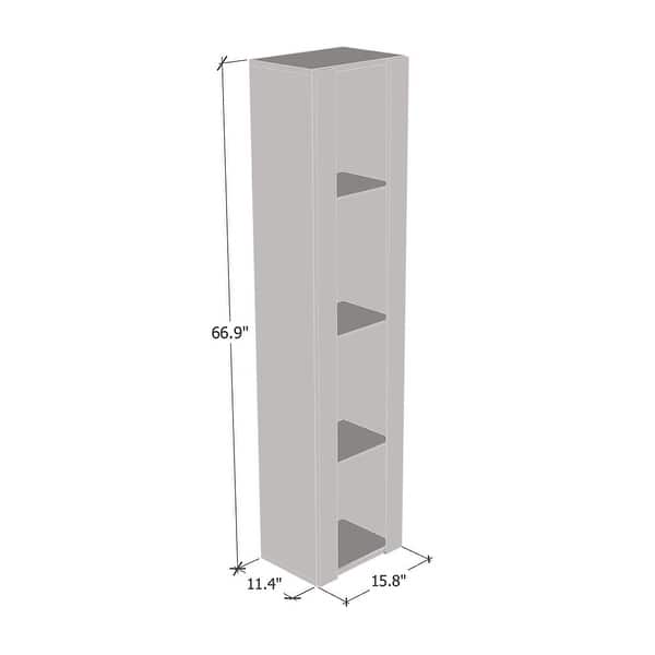 Meble Furniture Booky 41 Tall LED Bookcase with 4 Shelves & 16-Color Lighting, 15.8W x 11.4D x 66.9H inches, High Gloss Finish
