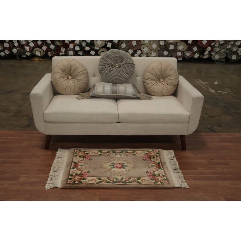 Hand Knotted Oriental 100% Wool Carpet Traditional Floral Brown Art Deco Area Rug - 3' 4'' X 2' 0''