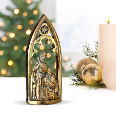 12" Resin Nativity Scene In Arched Cresh