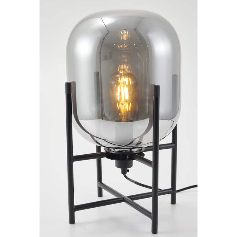 1 Light Black Metal Base Table Lamp with Smoke Glass Shade
