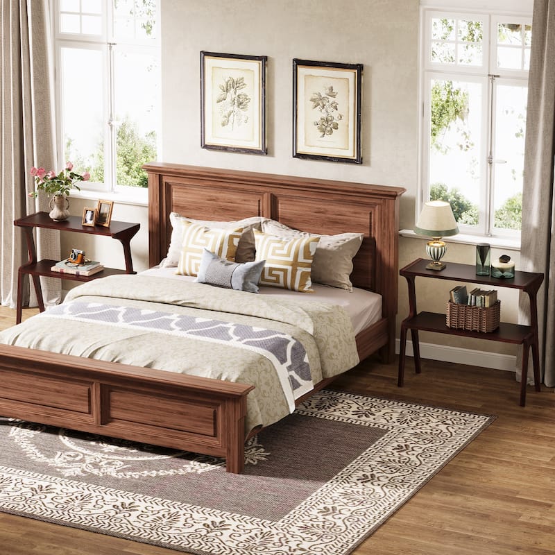 Wood 2-Tier Narrow Side End Chairside Table for Small Space