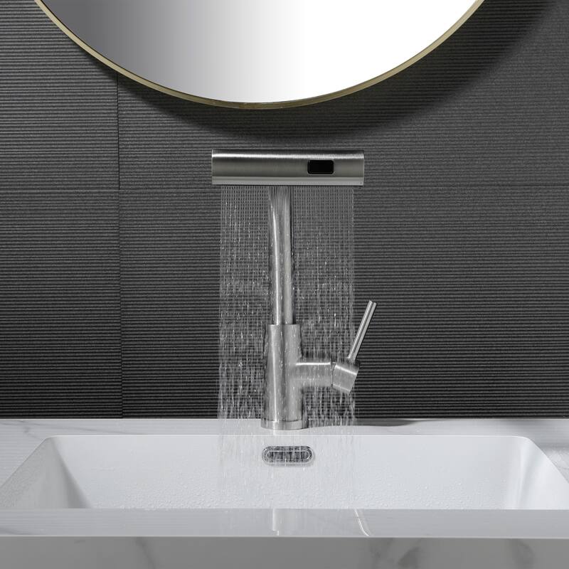 Modern 360 Degree Swivel Single Handle Bathroom Faucet with Pull Out Sprayer 3-Function Mode