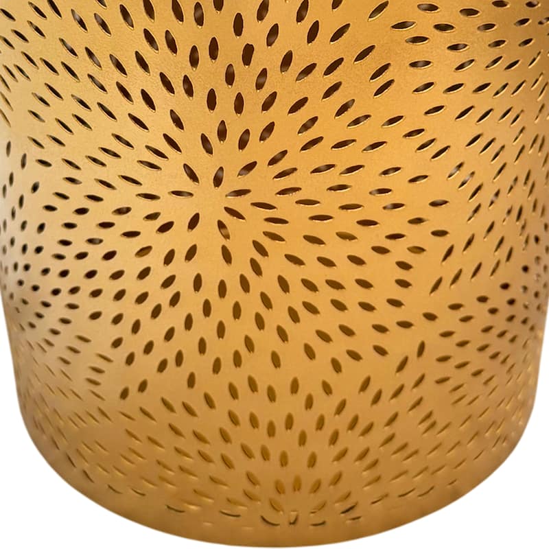 10" Decorative Iron Wastebasket Trash Can Matte Gold Leaf Etched Design