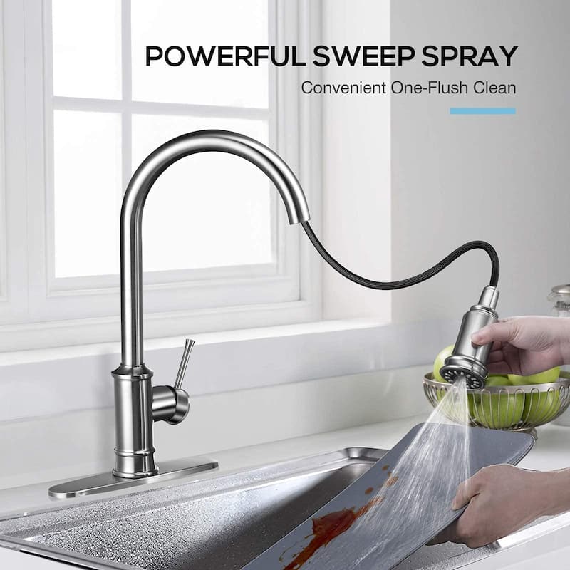 Single Handle Modern Kitchen Sink Faucet with Pull Down Sprayer Stainless Steel Kitchen Faucet with Deck Plate