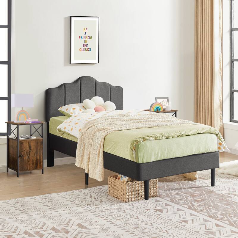 VECELO Modern Bedroom Set of 3 with Height Adjustable Upholstered Bed and Nightstands Set of 2