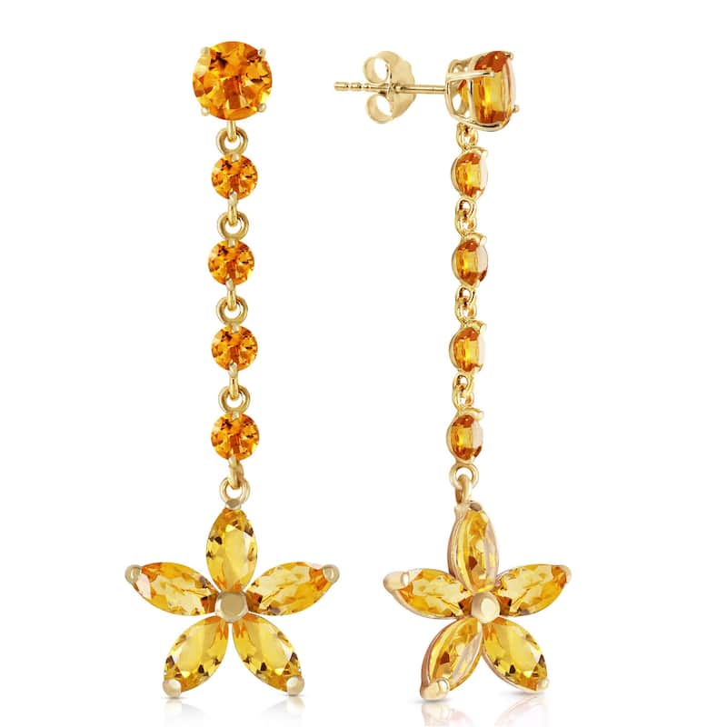 14K Solid Gold Chandelier Flower Citrine Natural Gemstone Earrings - Yellow