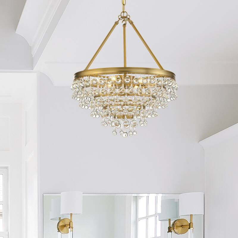 Calypso 6 Light Crystal Teardrop Vibrant Gold Chandelier - 20'' W x 24'' H