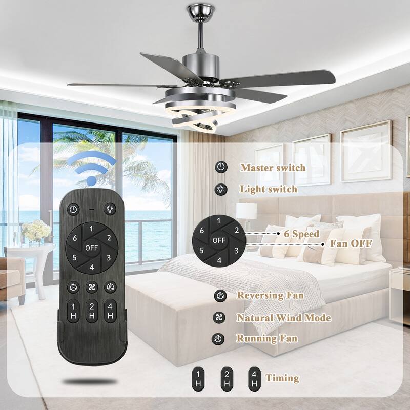 Cusp Barn 52"/72" Modern Large Dimmable LED Ceiling Fan with Lights and Remote, Reversible 8-Blade DC Motor DIY Shape Chandelier