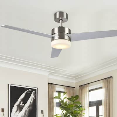 SAFAVIEH Lighting Radcliff Nickel 3-speed LED Ceiling Fan with Remote - 52" W x 52" L x 14.25"-19.25" H