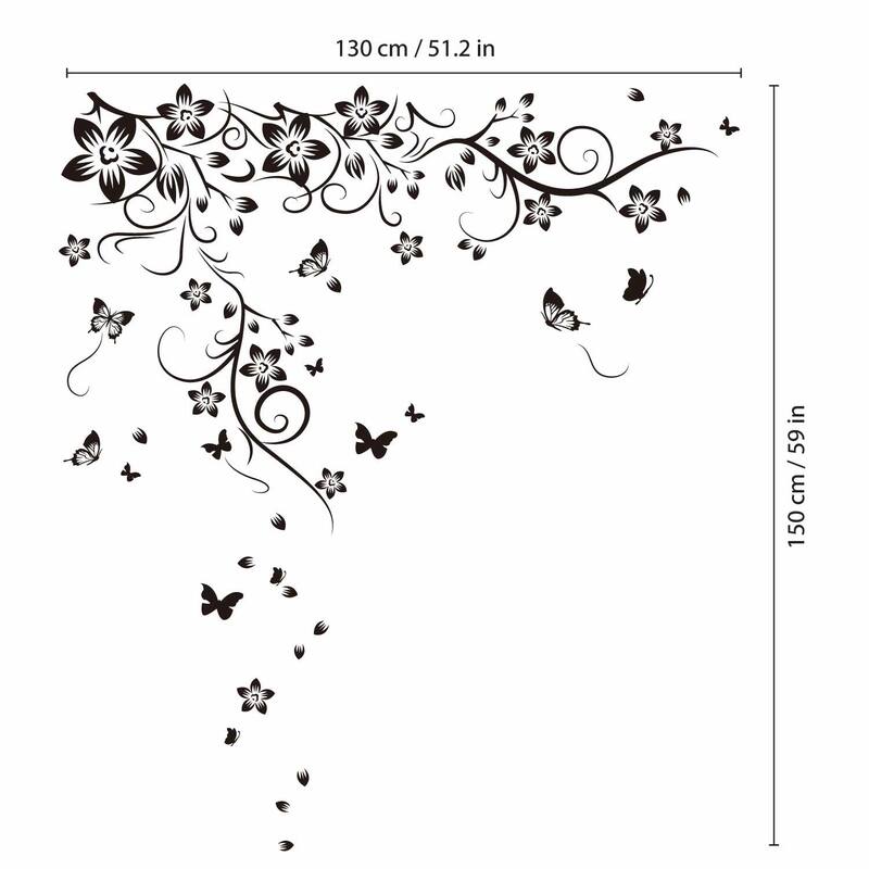 Walplus Wall Sticker Black Flower Vine Butterfly Art Decal Decoration