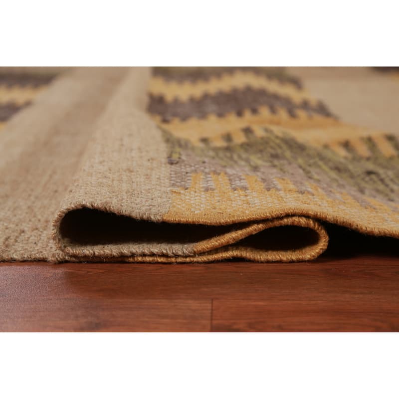 Hand Woven Oriental 100% Jute Carpet Southwestern Modern Multi-Colored Kilim Area Rug - 9' 5'' X 8' 5''