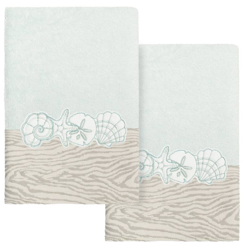 Authentic Hotel and Spa Turkish Cotton Shell Row 2PC Hand Towel Set - Aqua