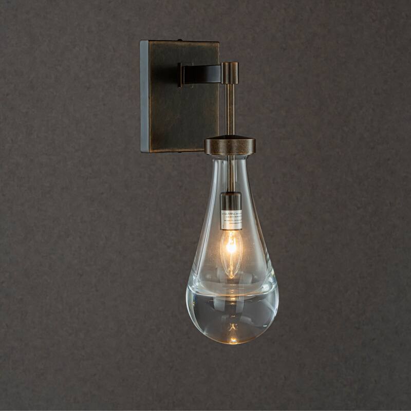 CraftHome W5" Farmhouse Raindrop Glass Bronze/Brush Black Nickel Wall Light Rustic Industrial Teardrop Bathrooom Vanity Light - Bronze