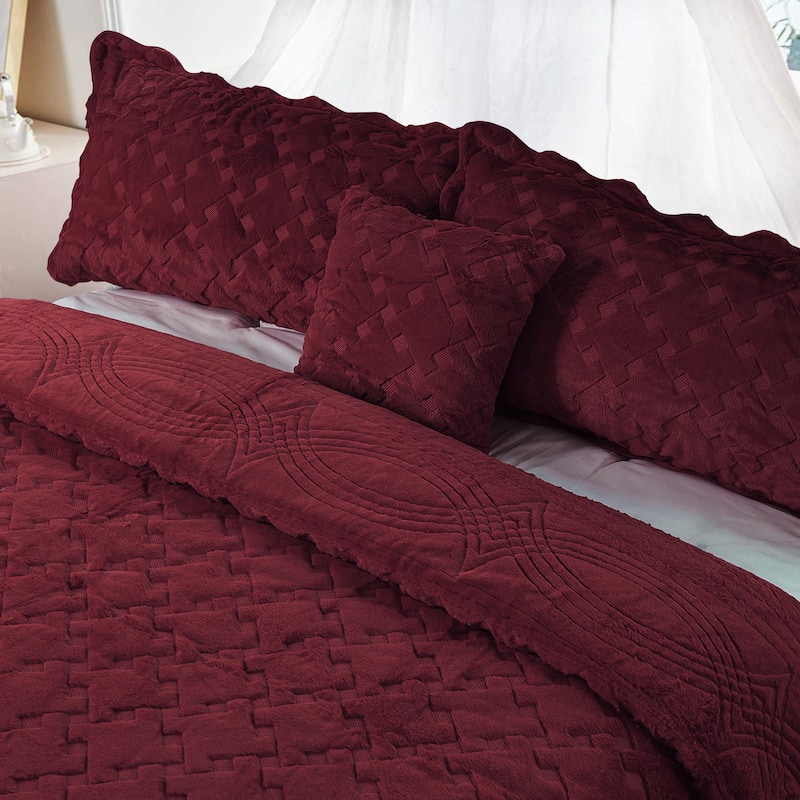 FauxFur Quilted Tatami 4-piece Bedspread Set