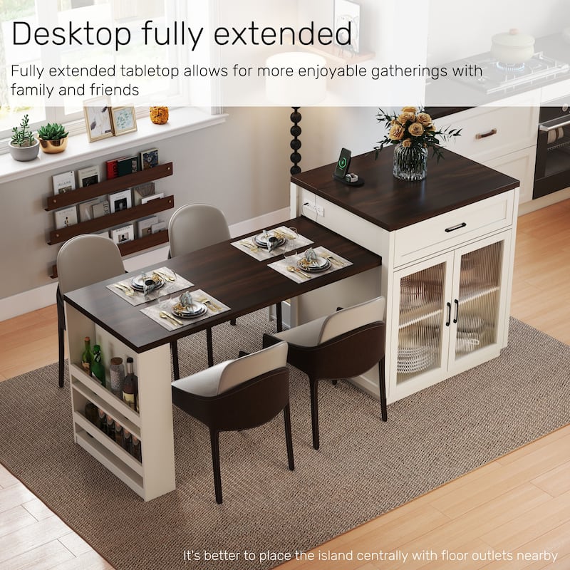 Homy Casa 83" Extendable Kitchen Island with Slide Out Table & Storage