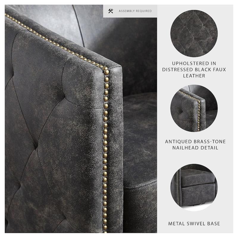 Brentlow Distressed Black Swivel Chair - 28.75" W x 31" D x 31.5" H