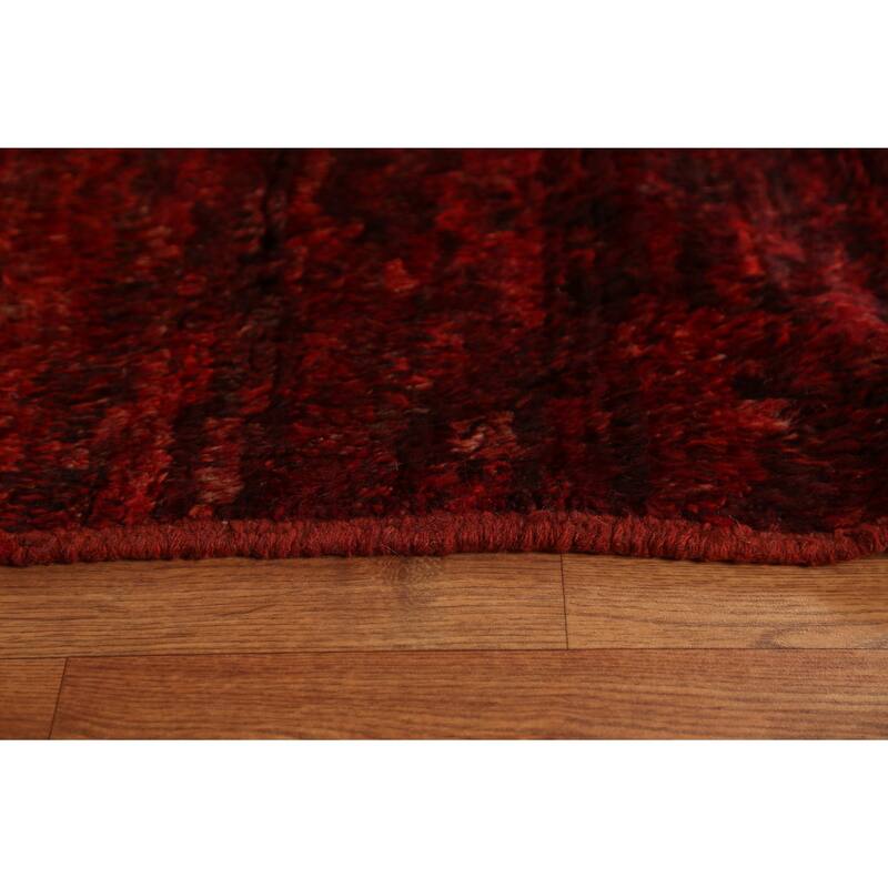 Hand Knotted Oriental 100% Wool Carpet Modern All-Over Red Moroccan Area Rug - 9' 9'' X 6' 9''