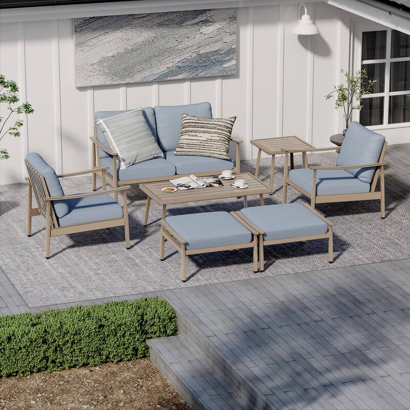 7-Piece Aluminum Patio Conversation Set, Loveseat with Ottomans and Coffee Table