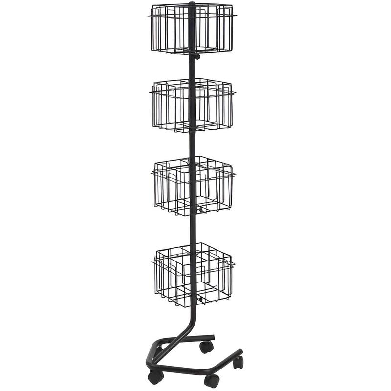 Rotating Brochure Display Rack, 4-Tier 32-Pocket Literature Stand - 16.14 x 14.96 x 61 in - Black