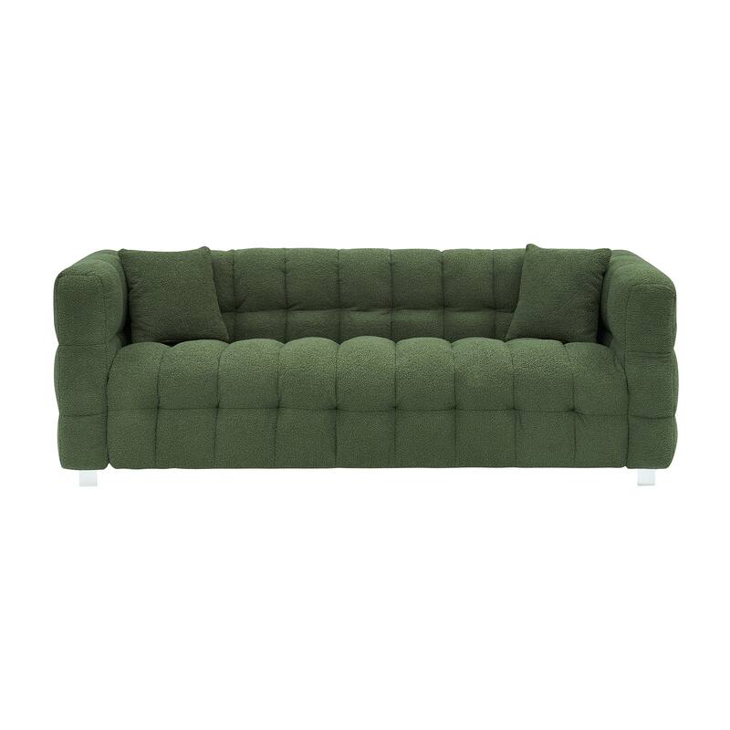 Stylish Fluffy Sofa with Plush Cushions & 2 Throw Pillows - Comfortable 3-Seater Couch