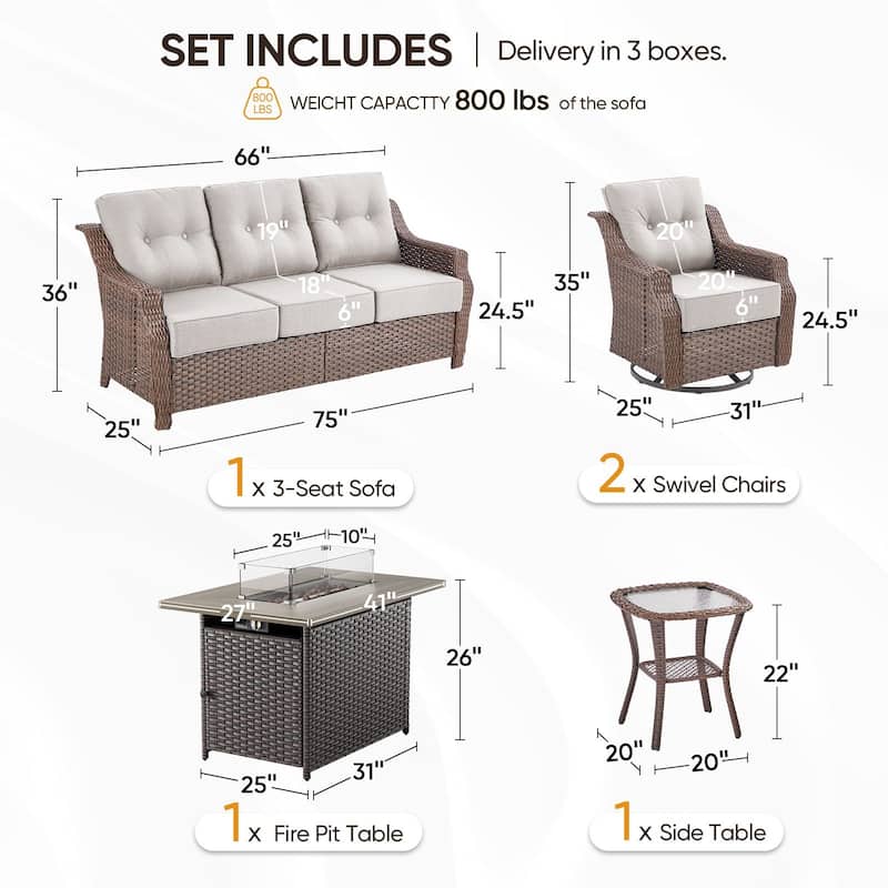 5-Piece Sofa Swivel Chairs with 41 Inch Fire Pit Table