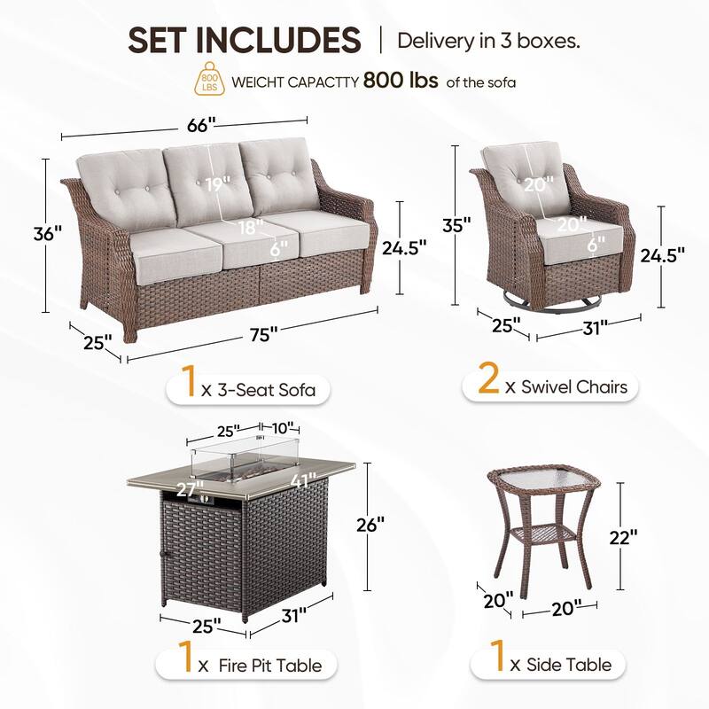 Pocassy Sofa Funiture with Fire Pit Table