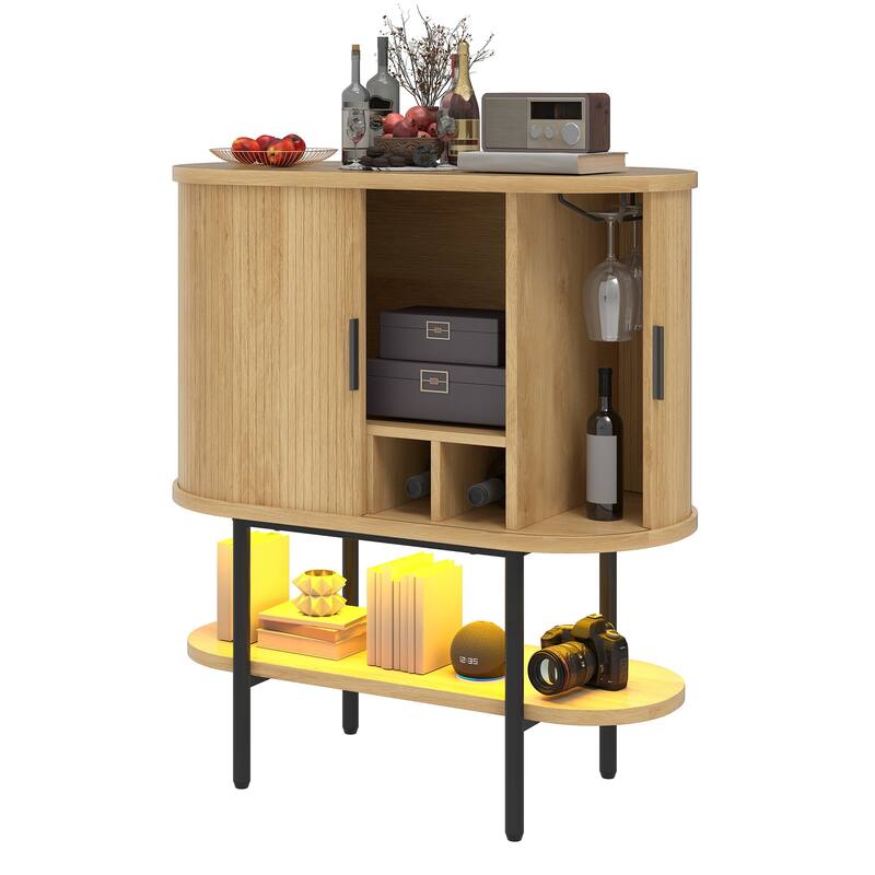 Moasis 35.4" Modern Accent Cabinet With LED Light and Sliding Door