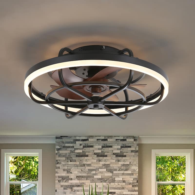 19.7" Flush Mount Caged Dimmable LED Ceiling Fan with Light and Remote - Remote