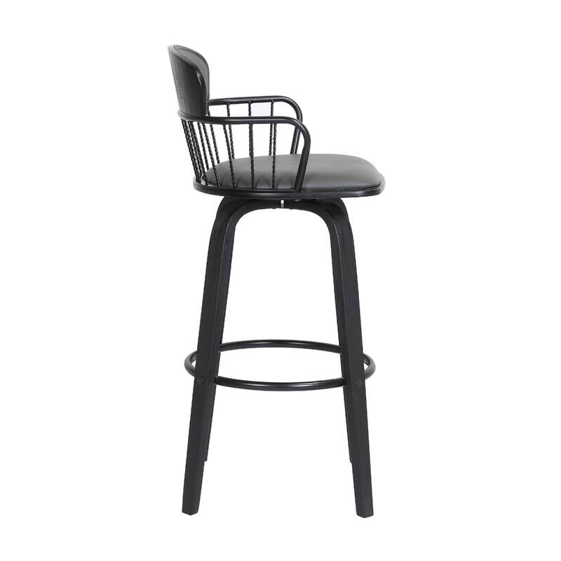 Faux Leather Counter Height Bar Chair with Arms, Swivel and Footrest