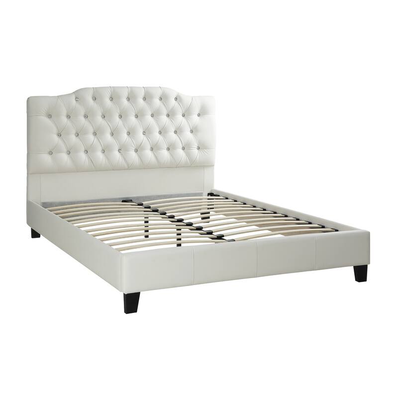 Modern Off-White Faux Leather Tufted Full Size Bed with Upholstered Headboard