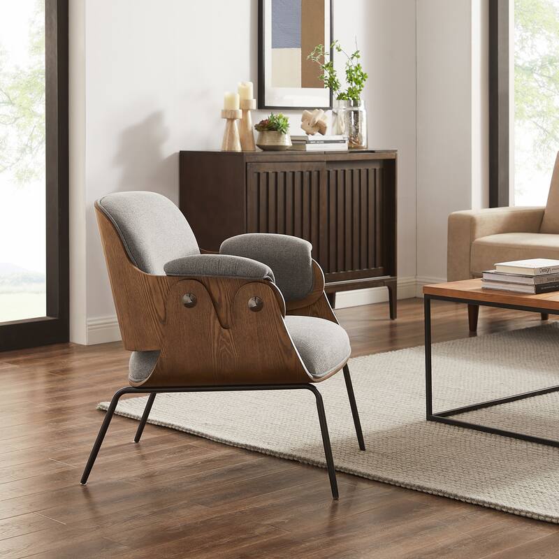 Art Leon Mid-Century Modern Fabric and Wood Accent Arm Chair