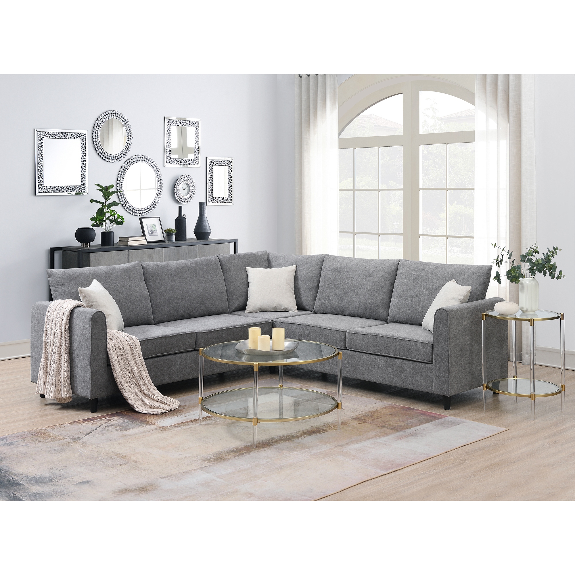 L shaped couch with 2025 round coffee table