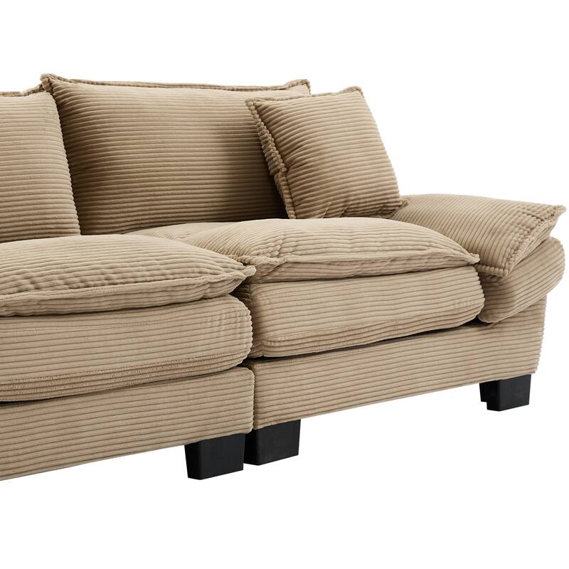 Corduroy Loveseat Couch with 2 Pillows, High-Density Foam Deep Seat Sofa, Upholstered Sofa with Double Layer Cushion