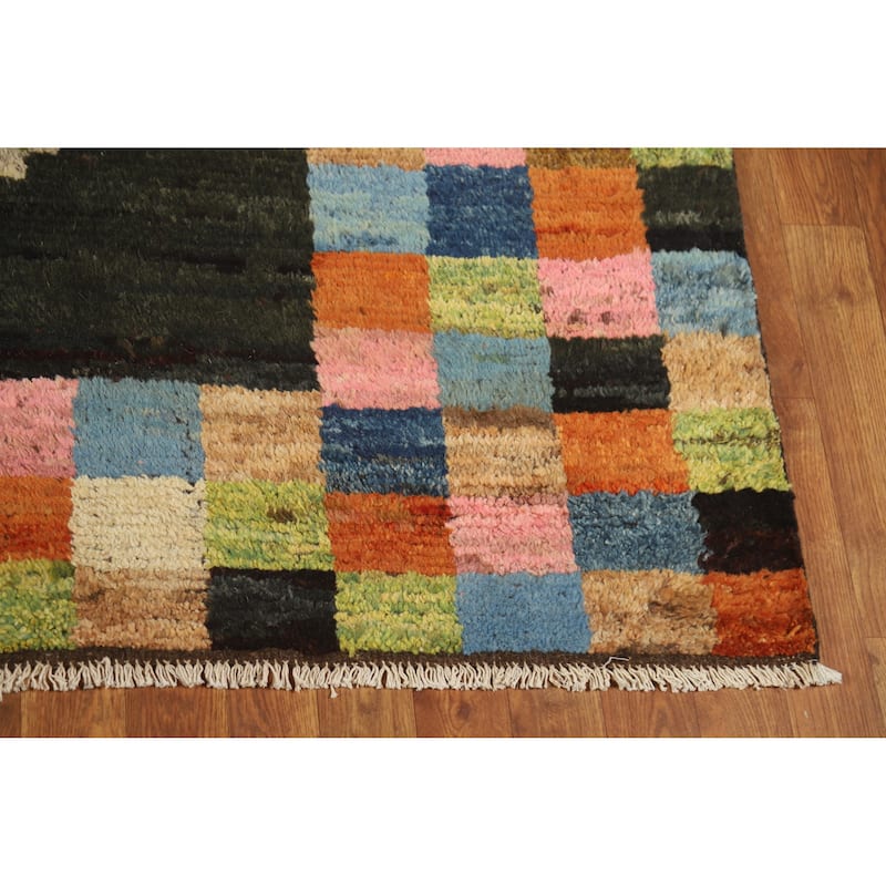 Checkered Muli-Color Moroccan Oriental Area Rug Handmade Wool Carpet - 6'0" x 7'10"