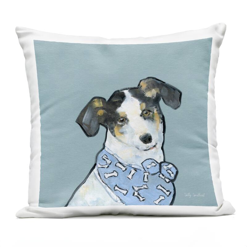Stupell Dog with Bone Bandana Printed Outdoor Throw Pillow Design by Sally Swatland - Accent - Polyester - Blue - Single