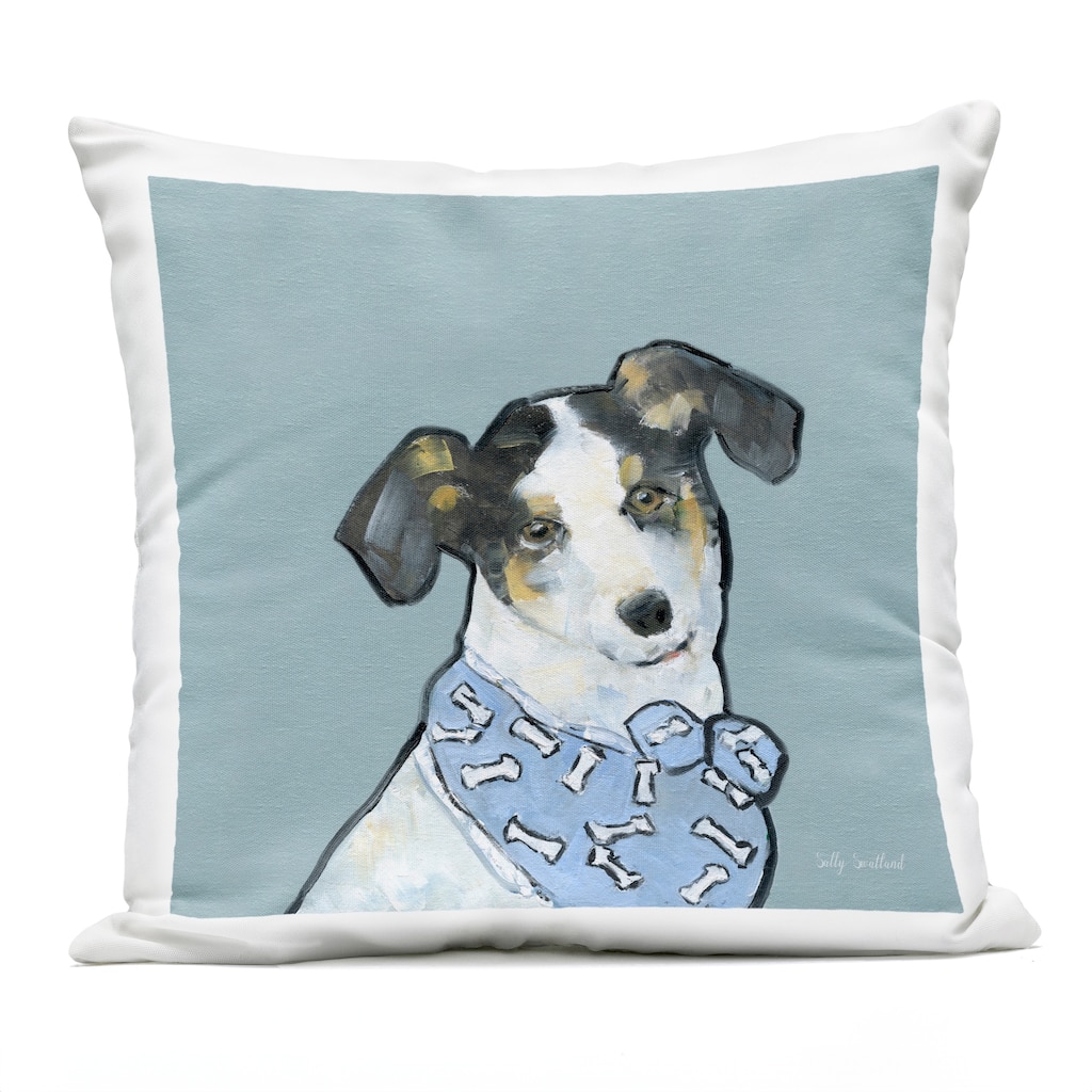 Stupell Dog with Bone Bandana Printed Outdoor Throw Pillow Design by Sally Swatland
