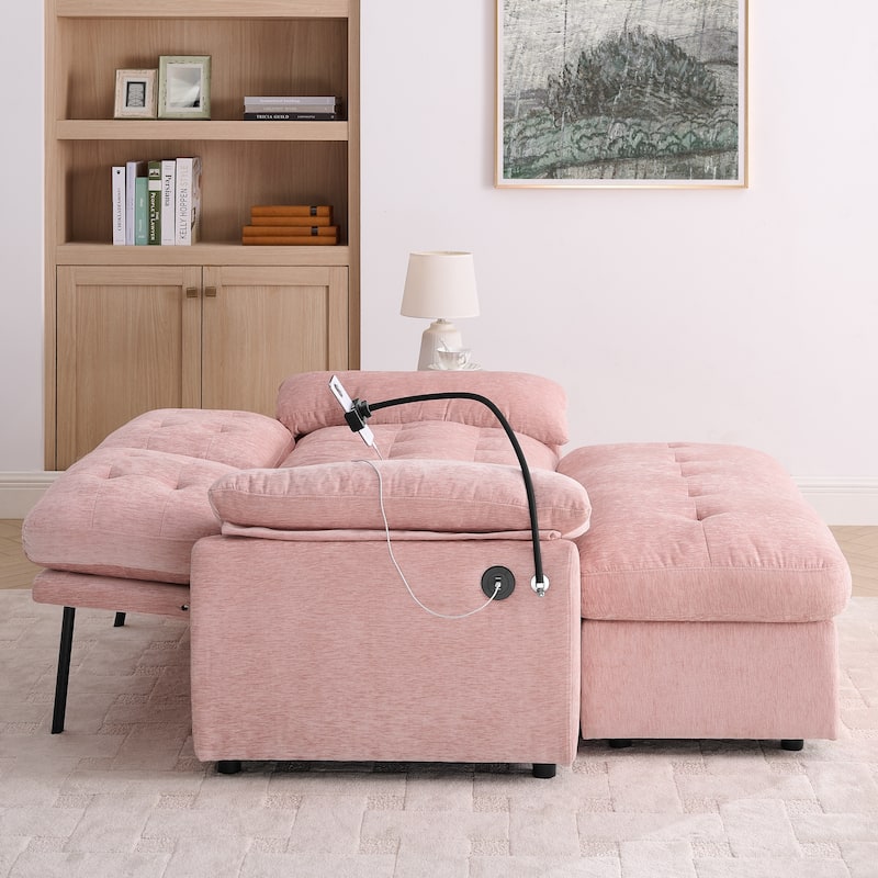 Double Recliner Chair with Adjustable Backrest, Storage Ottoman, USB Port & Phone Stand