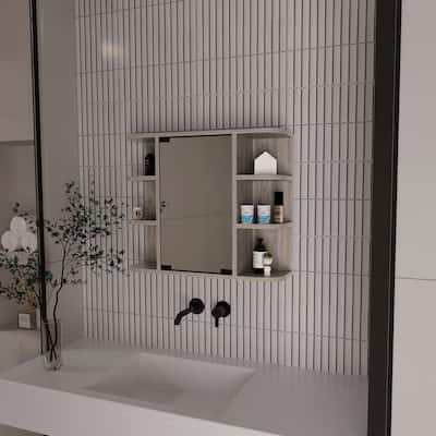 6-Shelf Medicine Cabinet with Mirror Panel Door, 3 Open Shelves on Each Side for Bathroom or Living Room Storage