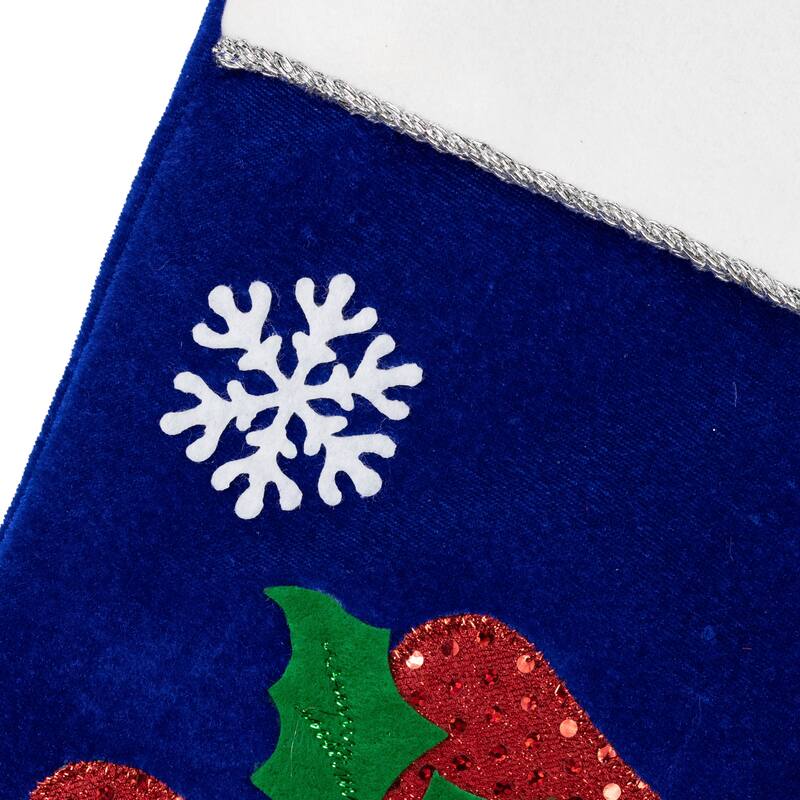 20" Dark Blue Embroidered Velveteen Snowman Stocking White Cuff