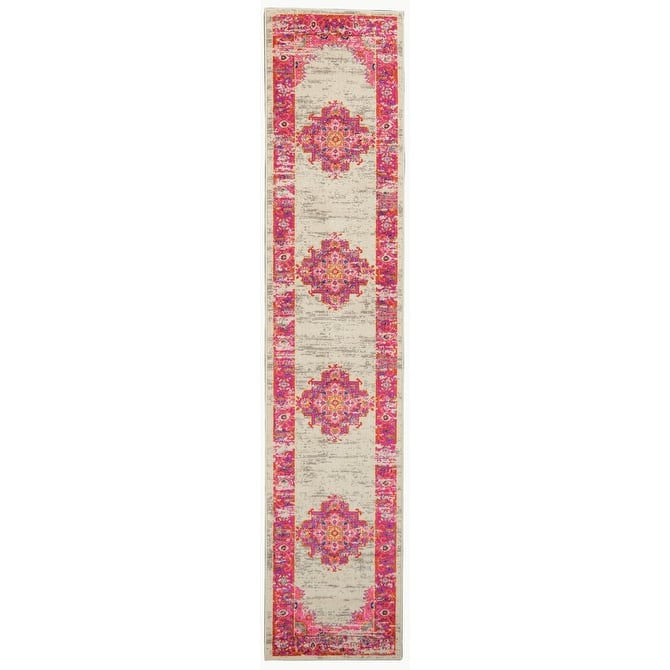 Porch & Den Dobbin Vintage Persian Medallion Farmhouse Area Rug - 2' 2" x 10' - Ivory/Pink