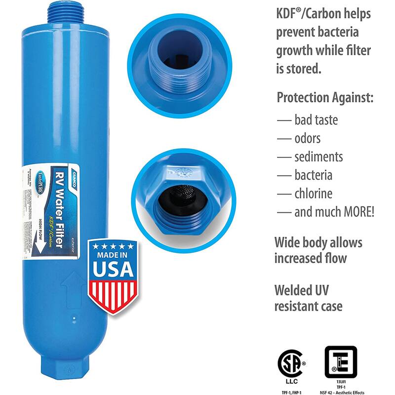 Camco TastePURE 20 Micron Camper RV Water Filter w/GAC & KDF Filtration (4-Pack) - 0.01