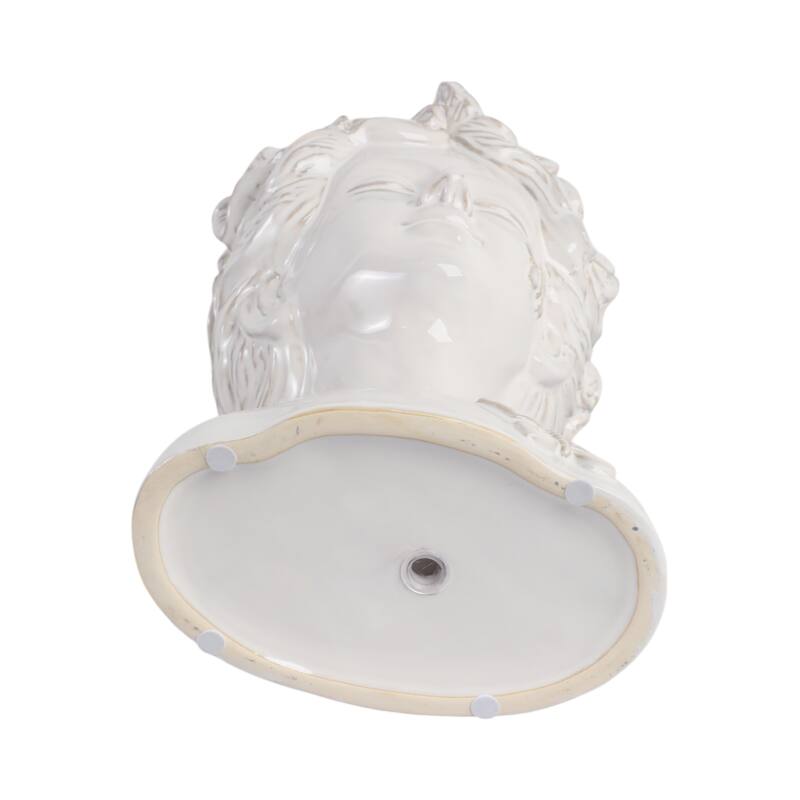 Ceramic Pot Planter Lady Crown Flower and Butterfly - 12" Ivory - 8" x 7" x 12"