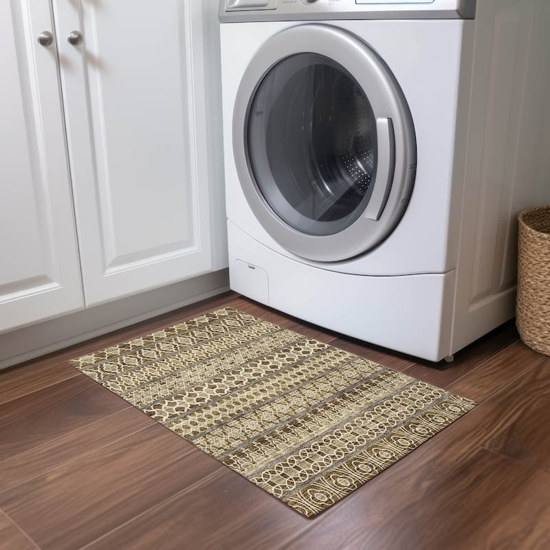 Machine Washable Indoor/ Outdoor Chantille Stripe Boho Rug
