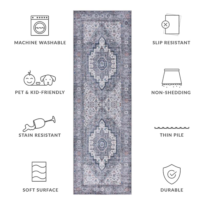 SAFAVIEH Tucson Machine Washable Slip Resistant Hildetraud Oriental Medallion