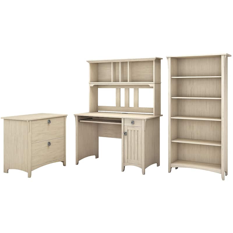 Mission Desk with Hutch, Lateral File Cabinet and 5-shelf Bookcase - 47.17"L x 23.19"W x 62.95"H - 47.17"L x 23.19"W x 62.95"H